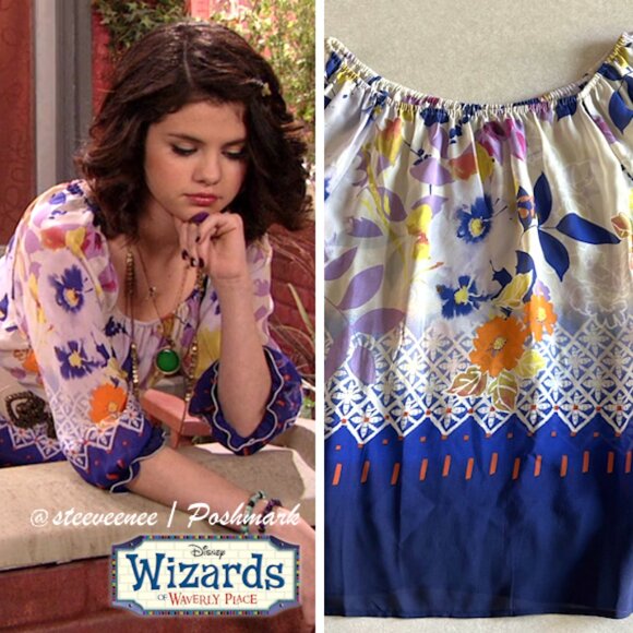 Floral Half Sleeve Silk Peasant Blouse ASO Alex Russo - Picture 2 of 9